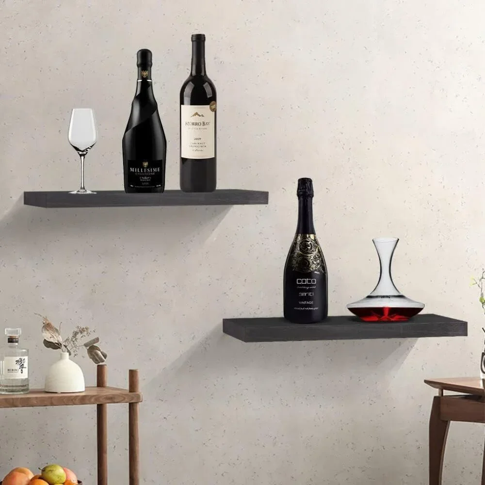 Wood City 2 Black Floating Shelves for Wall Storage & Decor